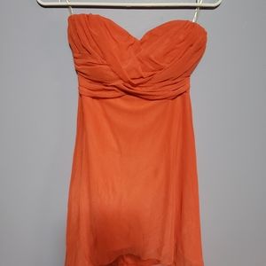 Strapless coral flowy dress